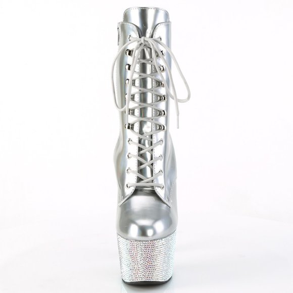 Rhinestone Platform Lace Up High Heel Ankle Boots - Picture 3 of 5